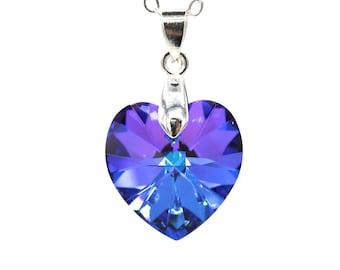 Swarovski Heliotrope Crystal Heart Pendant Necklace, Sterling Silver Plated