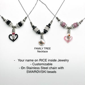 Rice Jewelry, Name on Rice Necklace, Swarovski Beads, Sterling Silver Necklace, Personalized Necklace, Unique Gifts, Good Luck Necklace, SNC