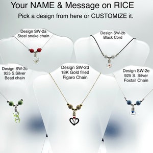 Rice Jewelry, Name on Rice Necklace, Swarovski Beads, Sterling Silver Necklace, Personalized Necklace, Unique Gifts, Good Luck Necklace, SSN
