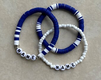 Team Bracelets | Basketball Bracelets | Sports Bracelets | Blue White Stacked Bracelets | Personalize | SET OF 3