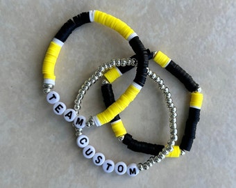 Team Bracelets | Basketball Bracelets | Black Yellow Stacked Bracelets | Personalize Bracelet | Sports Bracelets | SET OF 3