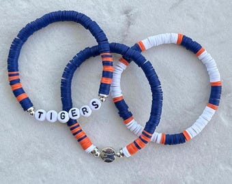 Detroit Tigers Baseball Bracelet Set: MLB Heishi Bead Sports Jewelry