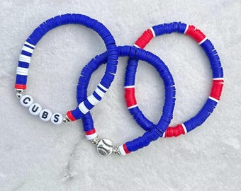 Chicago Cubs Baseball Bracelet Set: MLB Heishi Bead Sports Jewelry