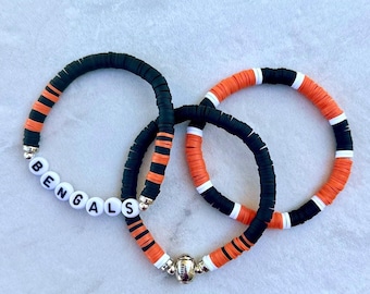 Cincinnati Bengals Football Heishi Bead Bracelet Set | NFL Game Day Bracelets