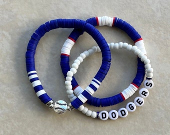Zestaw bransoletek baseballowych Los Angeles Dodgers: biżuteria sportowa MLB Heishi Bead