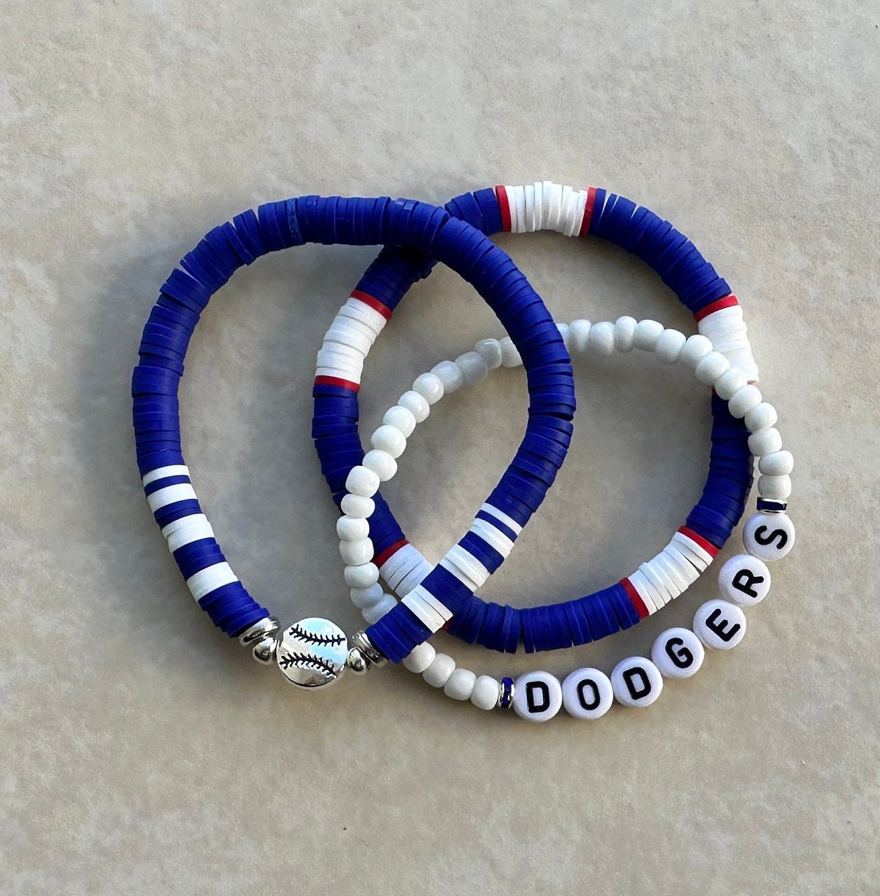 Los Angeles Dodgers Baseball Bracelet Set: MLB Heishi Bead Sports