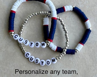 Team Bracelets | Basketball Bracelets | Sports Bracelets | Blue White Red Stacked Bracelets | College | University Bracelets | SET OF 3