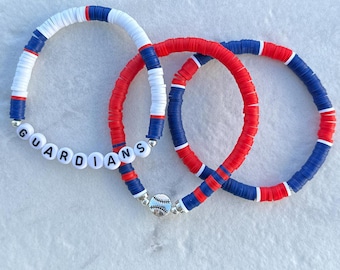Cleveland Guardians Baseball Bracelet Set: MLB Heishi Bead Sports Jewelry