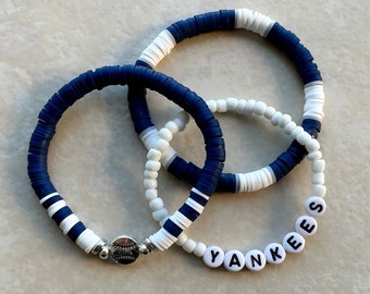 New York Yankees Baseball Bracelets | SET OF 3 | Stackable Baseball Bracelets | Sports Bracelet | Personalized Bracelet