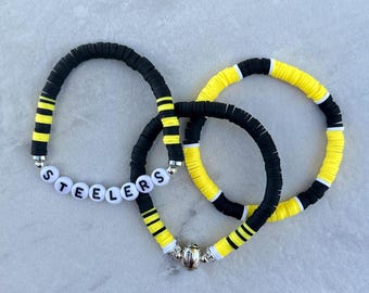 Pittsburgh Steelers Football Heishi Bead Bracelet Set | NFL Game Day Bracelets