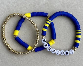 Golden State Warriors Basketball Bead Bracelet Set | NBA Game Day Team Bracelets