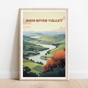 Ohio River Valley Travel Poster, Vintage Style Wall Art, Nature Scenic Travel Print, Home Decor, Midwest Themed, Riverscape Art, Travel Gift