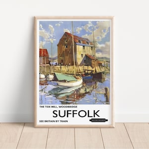 Vintage Suffolk Travel Poster, British Railway Retro Wall Art, See Britain By Train Home Decor