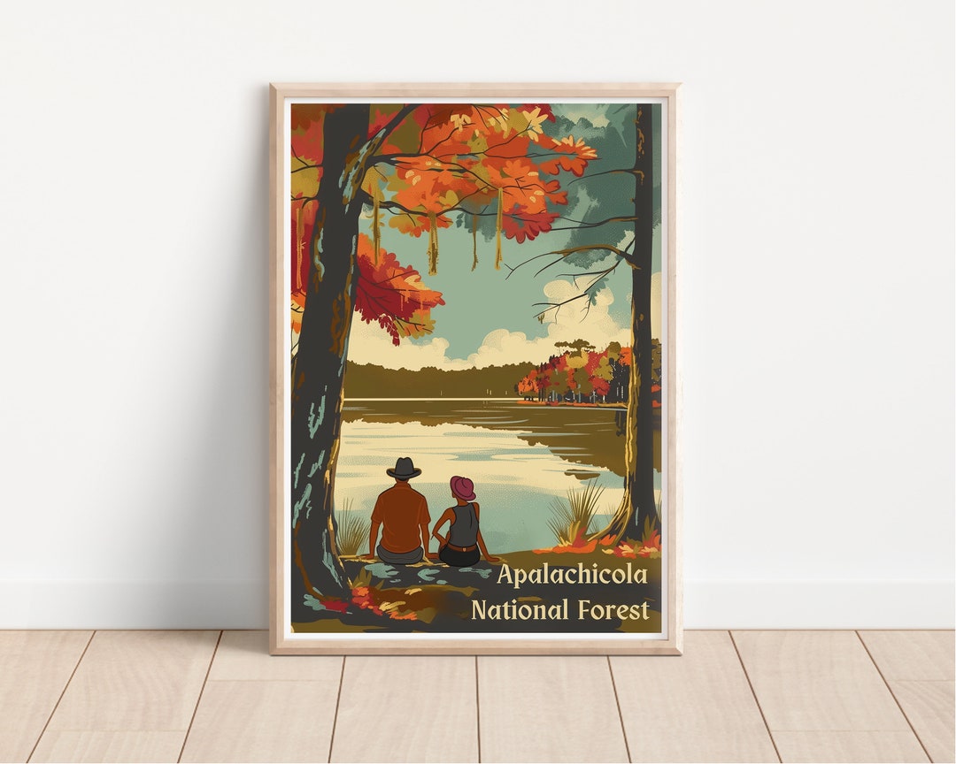 Vintage National Forest Poster, Apalachicola Travel Print, Rustic Wall ...