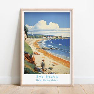Rye Beach New Hampshire, Vintage Themed Reiseplakat, Küstenwandkunst, Strandhausdekor, Retro Seaside Print, Nautische Wandkunst, Geschenk