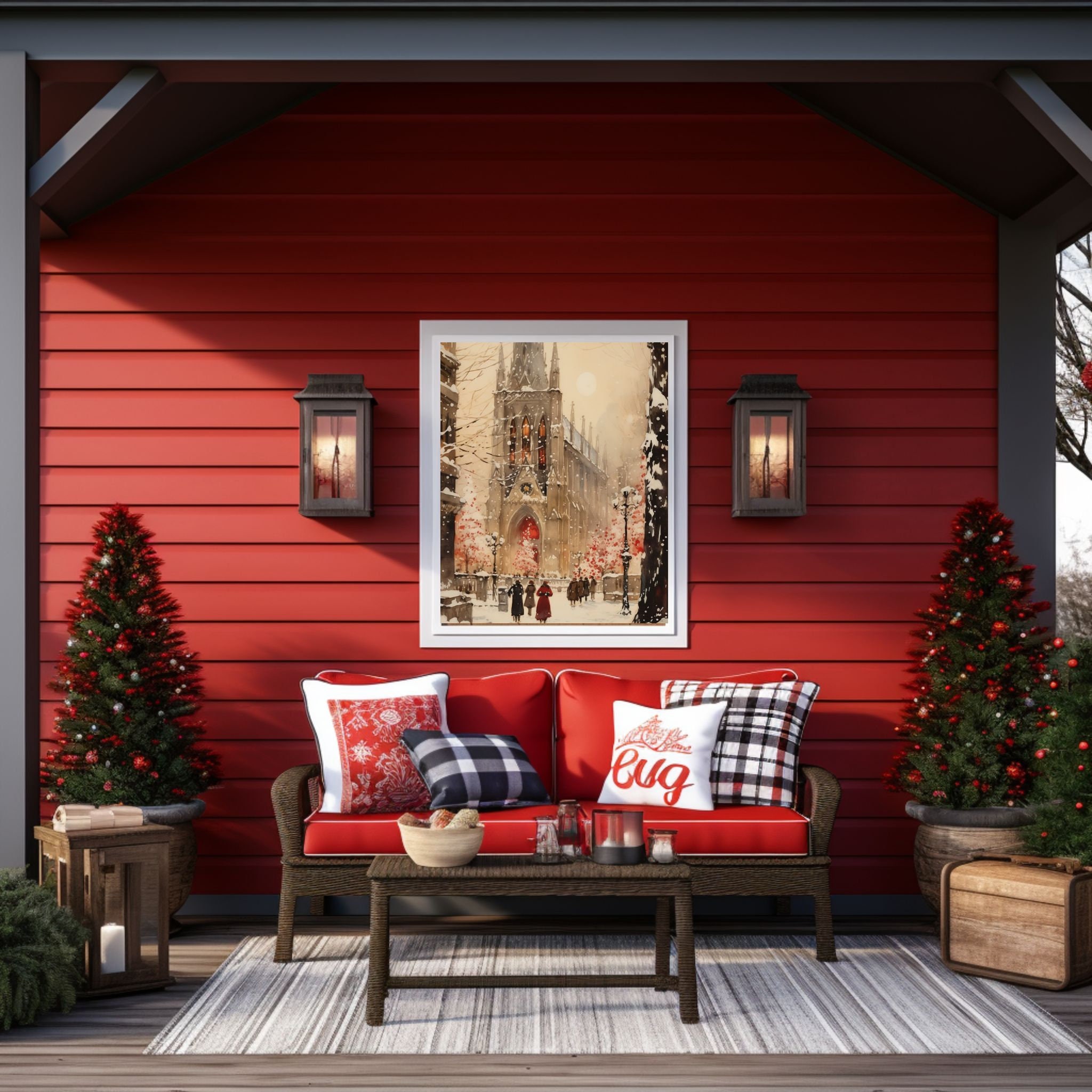 Vintage Christmas Cathedral on a Snowy Day Holiday Season Vintage