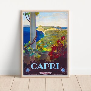 Vintage Capri Italy Travel Poster, Retro Italian Coast Wall Art, Mid-Century Home Decor, Gift for Travel Enthusiasts, 1930s Art Deco Print