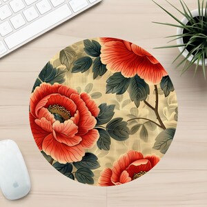 Vintage Floral Mousepad, Retro Flower Design, Office Desk Accessory, Unique Mouse Pad Gift, Cute Flower Mouse Mat, Art Mousepad