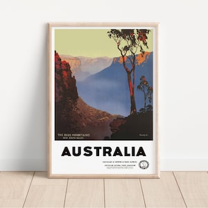 Australia Blue Mountains Vintage Travel Poster, Retro Wall Art, New South Wales Home Decor, Unique Gift Idea