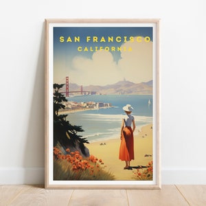 Vintage Style San Francisco Art Print, California Coastline Wall Decor, Retro Travel Poster, Home Decoration, Gift, 300 DPI