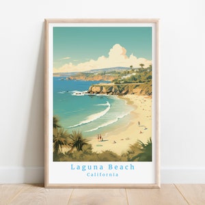 Vintage Laguna Beach California Travel Poster, Coastal Wall Art, Retro Beach Print, Home Decor, Large Wall Hanging, Ocean View, 300 DPI Gift