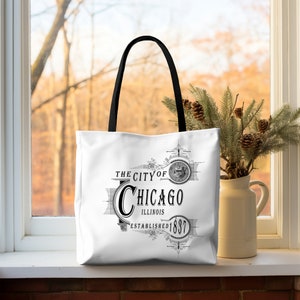 Chicago Illinois Tote Bag, Vintage Style Tote Bag, City of Chicago Souvenir, Chicago Established 1837, Unique Gift Tote Bag