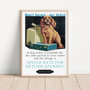 Vintage British Railways Travel Poster, Retro Dog Art, Unique Home Decor, Classic UK Train Ad, Collectible Wall Art