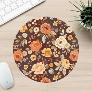 Floral Pattern Mousepad, Vintage Style Office Decor, Round Mouse Mat, Flower Print Mouse Pad, Desk Accessory Gift, 8 Inch Diameter
