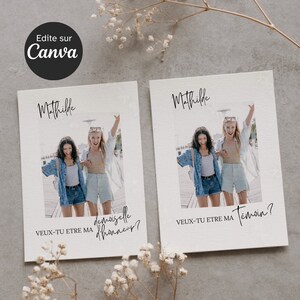 Cartes de Demande de Demoiselle d'Honneur et Témoin Personnalisable Avec Prénom et Photo, À Imprimer, Mariage, Cadeau Invités Amies Famille