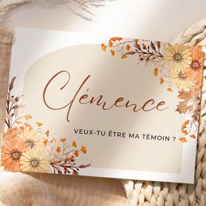 Modèle De Cartes De Demande De Témoin Avec Prénom Thème Automne, Mariage Automnale, Terracotta, Rouille | Produit Digital, Personnalisable