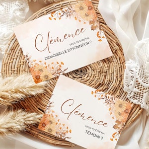 Duo De Cartes Pour Demande De Demoiselle d'Honneur & Témoin à imprimer, Thème Automne, Mariage, Invitation De Mariage