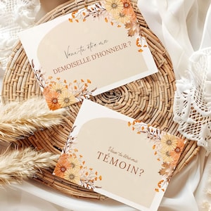 Lot de Modèles De Cartes De Demande De Demoiselle d'Honneur & Témoin à imprimer Mariage Automnal, Terracotta | Invitations De Mariage