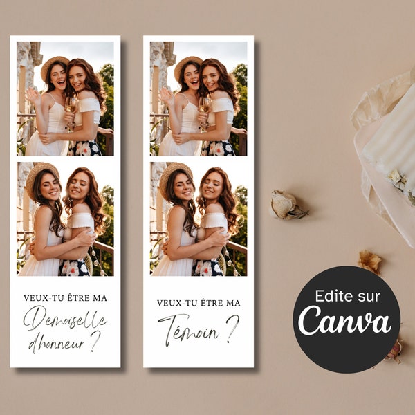 Duo of bookmarks for bridesmaid request and wedding witness with photos | Instant download, digital product