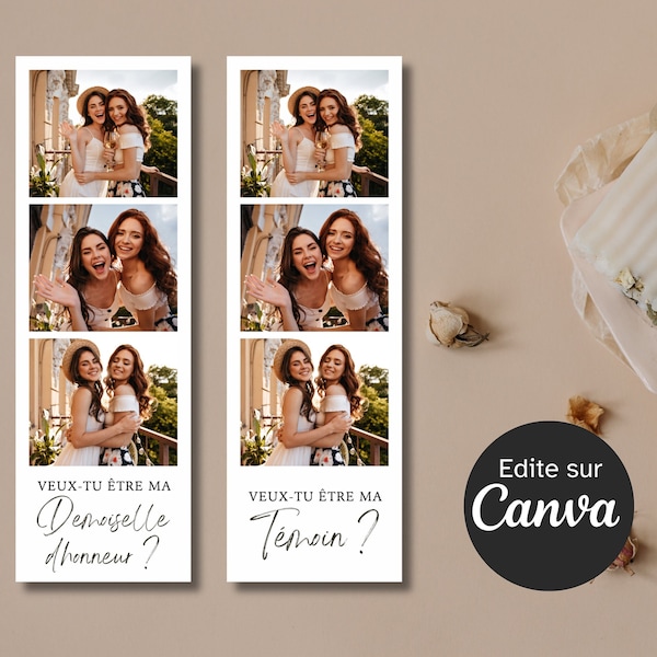 Bookmark Template With Trio Of Photos for Bridesmaid and Wedding Witness Request | Instant Download, Digital