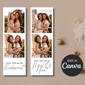 Modèle Demande Pour Demoiselles d'Honneur et Témoin, 2 Photos, Unique | Téléchargement Instantané, Entièrement Personnalisable, DIY, Canva