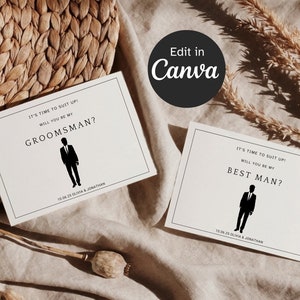 Cartes De Demande De Témoin Et Garçon D'Honneur Élégante, À Imprimer, Pour Hommes, Personnalisable Avec Date De L'Evénement, Noir et Blanc