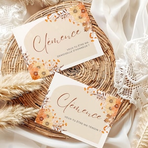 Modèle De Cartes De Demande De Demoiselle d'Honneur & Témoin Avec Prénom Thème Automne, Mariage Automnale, Terracotta | Produit Digita