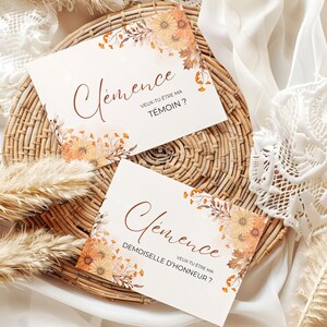 Modèles De Cartes De Demande De Demoiselle d'Honneur & Témoin Pour Amis ou Famille, Mariage Automne, Facilement Personnalisable, à Imprimer