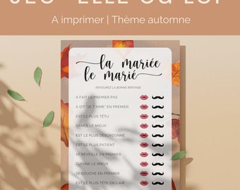 Printable Couple&#39;s Game, Autumn Theme Wedding, Him or Her, Game for Guests and Loved Ones, Easily Customizable