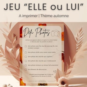 Modèle Jeu Défi Photos Pour Mariage, Thème Automne, Terracotta, Jeu Pour Invités Et Proches, Carte À Imprimer, Défis mariage