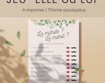 Eucalyptus Theme Wedding Game, He or She, Her or Him, Fun Guest Game, Printable, Instant Download