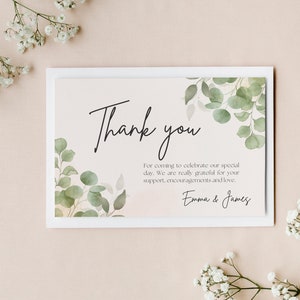 Carte De Remerciement Mariage Anglais, Thème Eucalyptus, Modèle Tendance Entièrement Personnalisable, Téléchargement Instantané