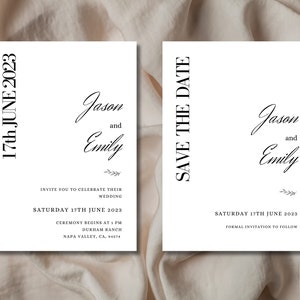 Wedding Invitation And Save The Date Templates , Minimalist And Floral Wedding | Instant Digital Download