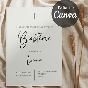 Modèle de Carte d'Invitation Baptême Minimaliste - Design Vert Pastel Tendance