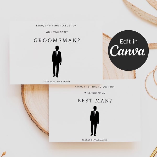 Groomsman And Best Man Proposal Card Template With Names | Instant Digital Download, DIY