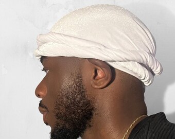 TURBANS BY THOMPSON Turban for Men Halo Turban One Piece Silky Lined Headwrap scarf for Waves and Locs Velvet Black