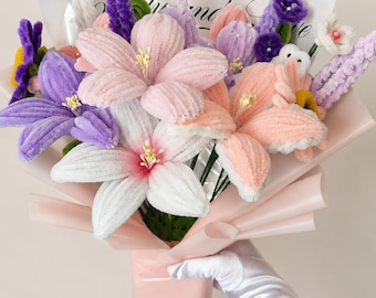 Design Your Own Bouquet Handmade Pipe Cleaner Flower Bouquet , Lilies, Roses, Tulips, Gift Anniversary, Graduation, Teachers Gift, For her.
