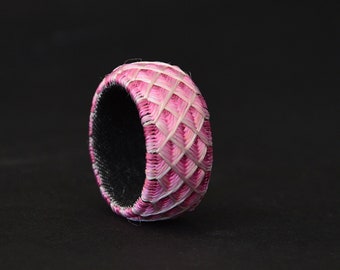 Pink embroidered silk ring Japanese thimble ring Kaga yubinuki