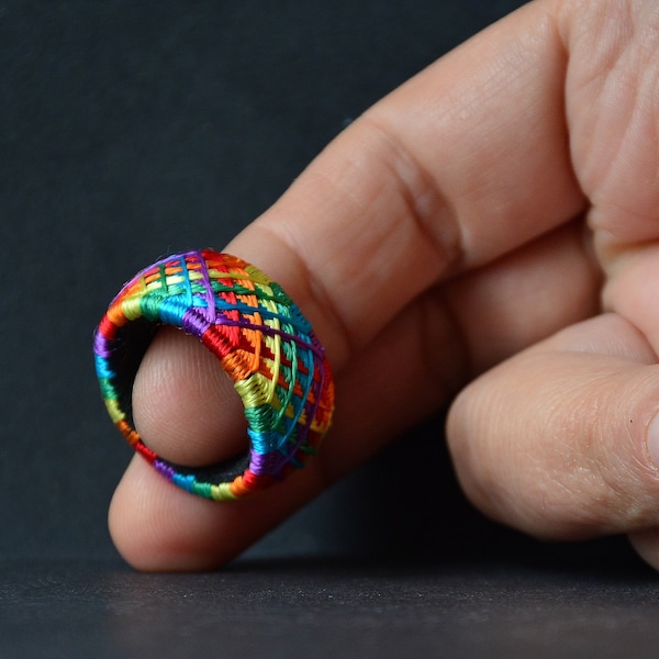 Japanese yubinuki thimble, Gay pride ring, Rainbow chakra ring