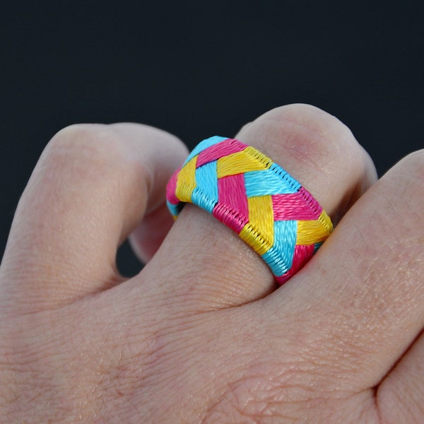 Pan pride ring from silk, LGBTQ valentines gift, Japanese Yubinuki thimble,